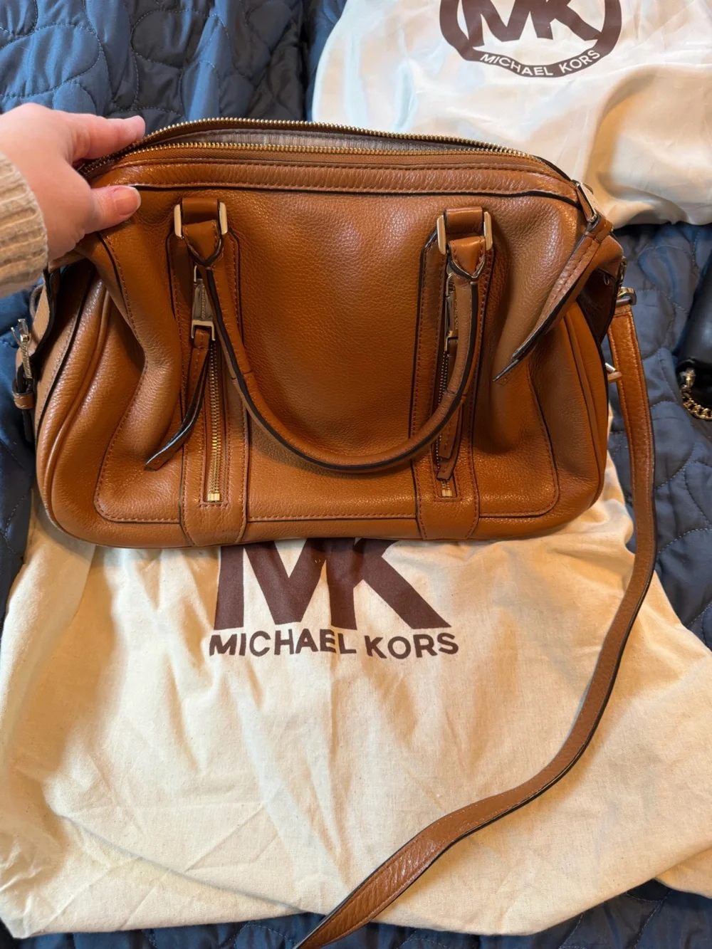 Michael Kors Caramel Pebbled Leather Satchel with Gold Hardware - Picture 4 of 11